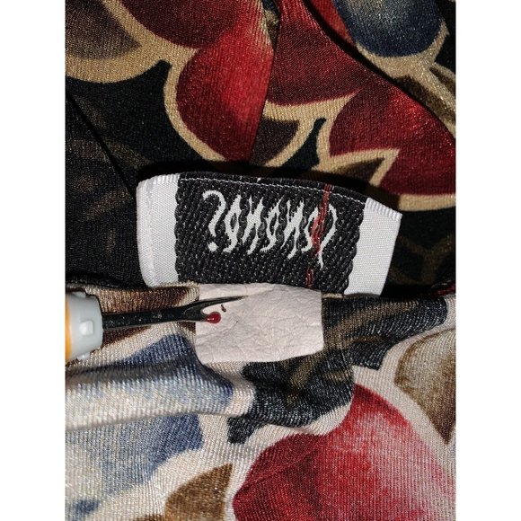 VTG Janana’s Sz ?? (See Meas) Red Khaki Floral Slinky Pullover Tunic Stretch EUC - Picture 7 of 8